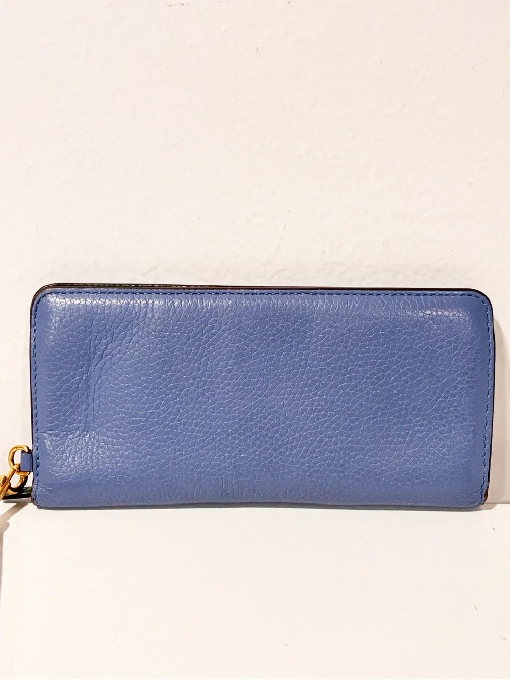 Tory Burch Blue Pebbled Leather Robinson Wallet Snap Button